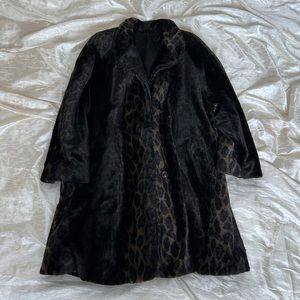 Vintage dark cheetah print oversized faux fur coat